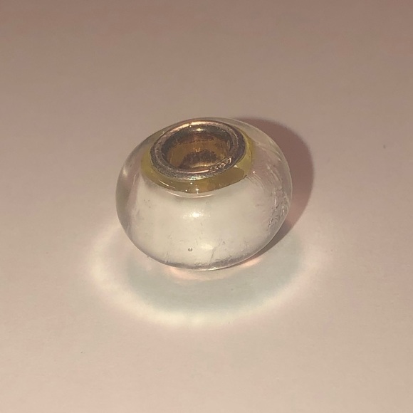 STERLING Silver Murano Glass Bead Bracelet Charm Clear White Fits Pandora - Picture 2 of 3